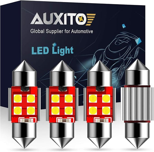 AUXITO CANBUS Error Free 31mm (1.25 inch) DE3175 DE3021 Festoon LED Bulbs 3030 Chipset 6000K White LED Replacement for Interior Map Dome and Exterior Marker License Plate Lights(Pack of 4)