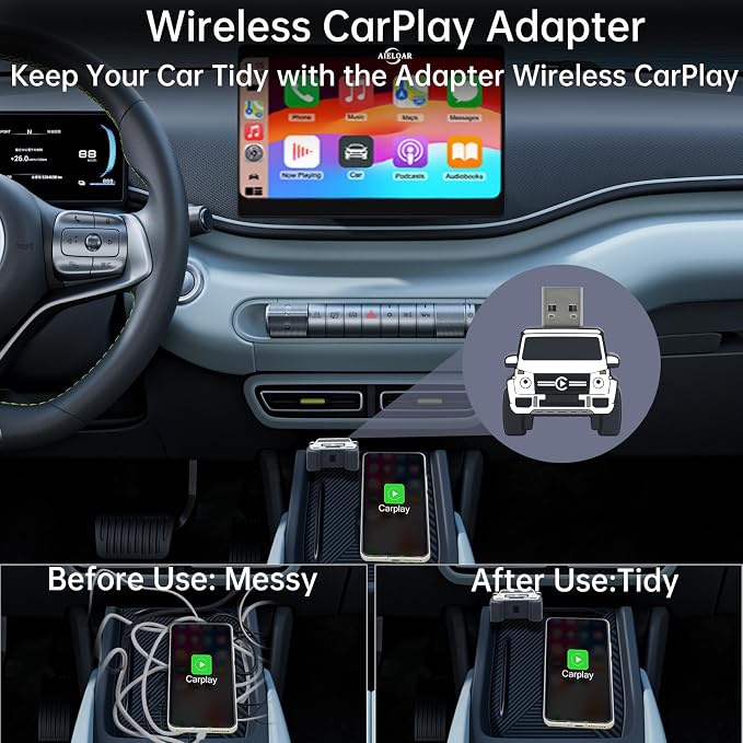 Wireless CarPlay Adapter for iPhone - for Daily Commute & Road Trip, No App Needed, Plug & Play Convert Wired to Wireless, Ultra-Compact 4x4 SUV Design with Low Latency - White