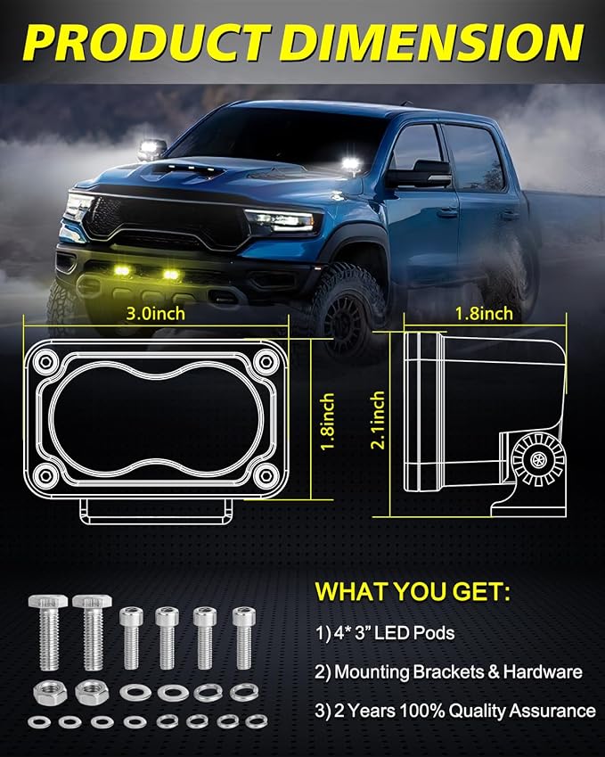 LED Pods, AKD Part 4Pcs 3" 80W Spot CREE LED Pod Lights Small Off Road Driving Lights Fog Ditch Lights for Trucks Motorcycle UTV ATV SUV Dirt Bike - White & Yellow