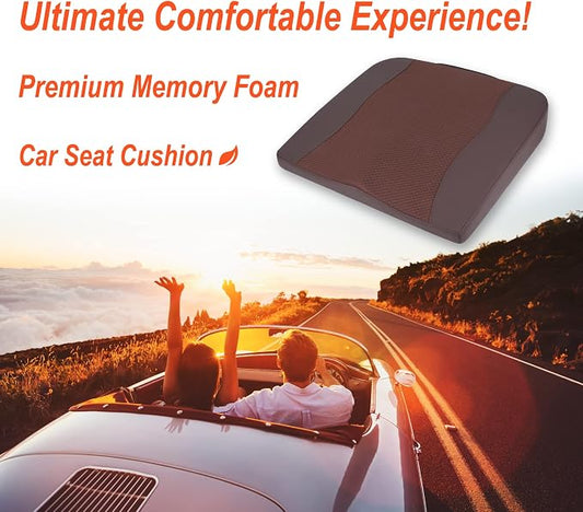 Lofty Aim Car Seat Cushion, Comfort Memory Foam Car Cushions for Driving - Sciatica & Lower Back Pain Relief, Driver Seat Pillow for Auto, Office Chair, Wheelchair - Brown