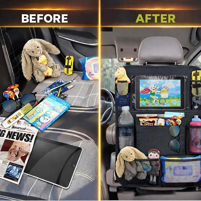 Helteko Car Seat Organizer, Ultra Version Kids Backseat Car Organizers and Storage, Waterproof Back Seat Protector Kick Mats with Tablet Holder 12 in, Car Accessories Interior and Travel Essentials.