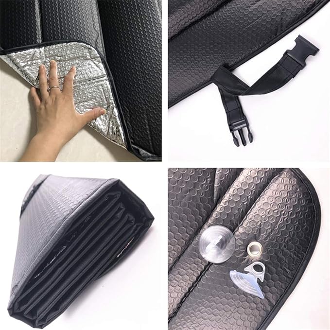 GWUSKDT Car Windshield Sunshade, Sun Protector,Foldable Front Window Shade-Thicken 5-Layer Bubble for Auto Windshield UV Protection and Heat Reflector 58"x 27.5" (Black)