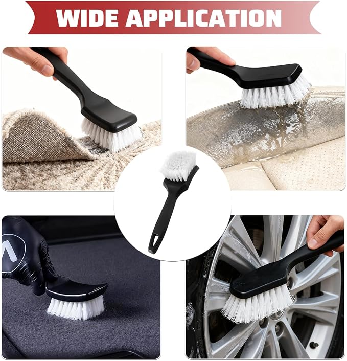 Car Carpet Cleaning Brush, Stiff Bristles Vehicle Wheel Hub Rims Wash Brush with Short Handle, Automotive Detailing Tire Cleaner, Universal for SUV Automobile Truck (White)