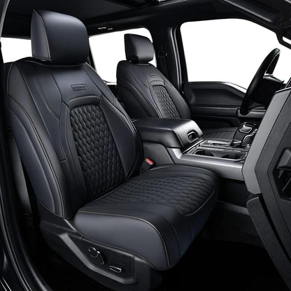 Coverado Front Seat Covers for Ford F150 2015-2026, F250 F350 F450 2017-2026 SuperCrew Crew Cab, Black Leather Car Seat Covers, Full Coverage