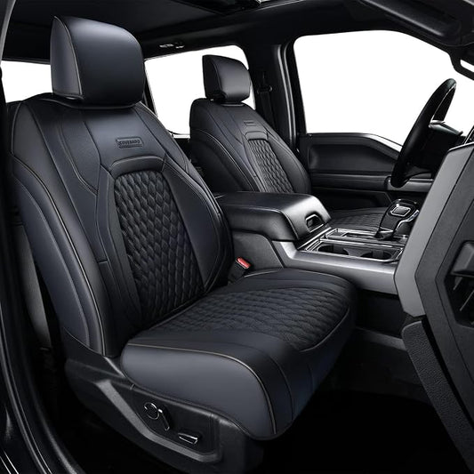 Coverado Full Set F150 Seat Covers, Waterproof Faux Leather Full Coverage Protector for 2015-2026 Ford F150 & 2017-2026 F250 F350 F450 Crew Cab, Black Truck Interior Car Seat Cushion Covers