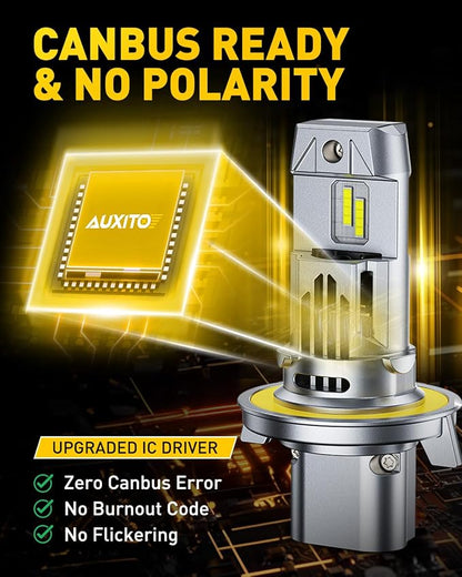 AUXITO 9008 LED Bulbs, 900% Ultra-Bright, 6500K White H13 Fog Light, Easy Plug-N-Play Installation, IP68 Waterproof, Pack of 2