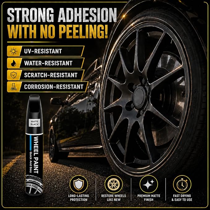 Pure Black Rim Touch Up Paint - Wheel Scratch Repair Kit for Curb Rash & Scratches, Quick and Easy Rim Paint for Wheel Repair, Universal Pure Black