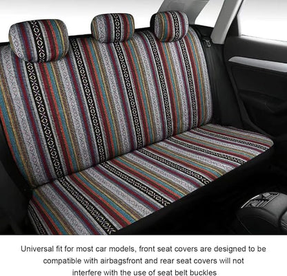 10 PCS Baja Saddle Blanket Car Seat Covers, Full Set Breathable Striped Woven Auto Seat Protector, Hippie Boho Airbag Compatible Seats Covers for Most Cars, SUVs, Trucks