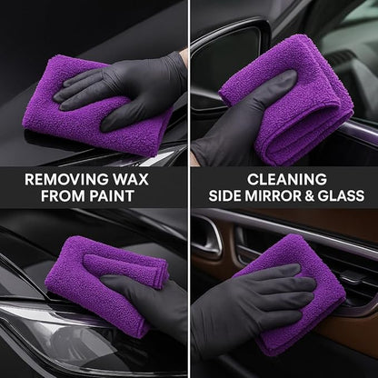 4 Pack Pak Details Edgeless Microfiber Towels for Cars | 16x16 Ultra-Soft, Scratch-Free & Lint-Free Car Detailing Microfiber Cloths for Buffing & Coating | Seamless Finish Auto Cleaning Cloths