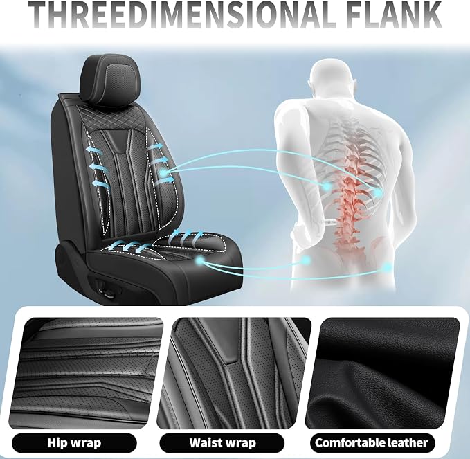 Fit Compass Car Seat Covers for Jeep Compass 2007-2025 2026 -Full Set Premium Leather, Waterproof & Breathable，All-Weather Seat Cushion Protecto & Airbag Compatible, 5 Seats All Black