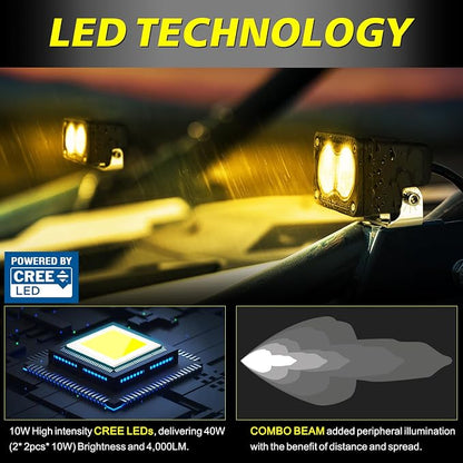 Amber LED Pods, AKD Part 3 Inch CREE LED Amber Fog Lights Pods 40W Spot Flood Combo Off Road Driving Lights Small Chase Lights Ditch Lights Headlight for Dirt Bike Motorcycle Truck UTV ATV SUV Surron