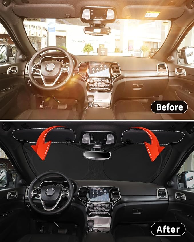 Windshield Sun Shade for 2025 Cherokee Car Windshield Cover, Custom Fit for Jeep Cherokee 2014-2023 2024 2025 Ultimate Sun Protection Foldable Visor Sunshade Protector Shield Accessory