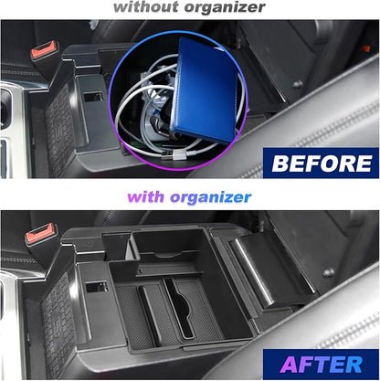SXCY 2PCS for 2025 2026 Ford Explorer Center Console Organizer 2020-2024 2025 2026 Explorer Accessories 2024 2025 2026 Explorer Armrest Console Tray(Updated Double Layers with Tissue Storage Funtion)