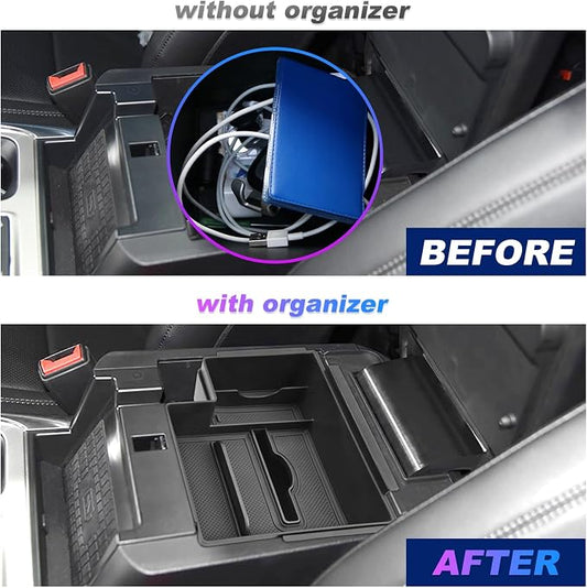 SXCY 2PCS for 2025 2026 Ford Explorer Center Console Organizer 2020-2024 2025 2026 Explorer Accessories 2024 2025 2026 Explorer Armrest Console Tray(Updated Double Layers with Tissue Storage Funtion)