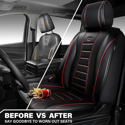 CAR PASS Nappa Leather Seat Covers, Universal FIT Piping Leather Car Seat Covers Full Set for Cars,SUV,Truck 3D Foam Waterproof Luxury Seat Covers 5 Seats, Comfort Durable Airbag Compatible Black Red