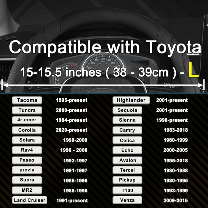 West Llama Customized Auto Car Steering Wheel Cover for Toyota Tundra Tacoma 4runner 15-15.5inches (Black-Large Size)
