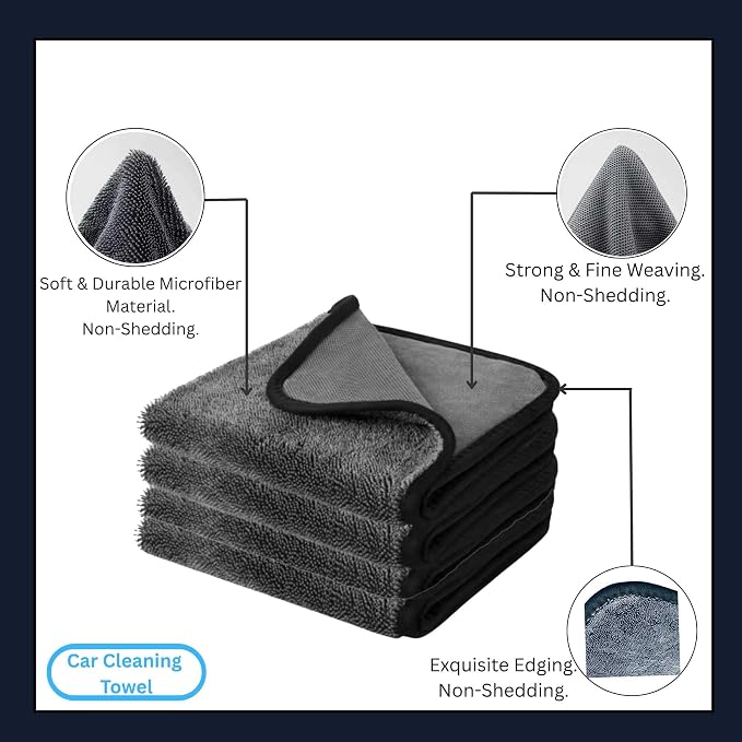 BlonBlon 4-Pack Large Microfiber Drying Towels (24" x 16") – Ultra-Absorbent, Streak-Free, Scratch-Resistant Towels for Cars and Trucks