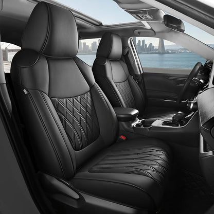 FREESOO Custom Seat Covers for Toyota RAV4 2019 2020 2021 2022 2023 2024 2025 Hybrid XLE LE Limited XLE Premium, RAV4 Leather Car Seat Covers Interior, RAV 4 SUV Accessories Full Set, Black
