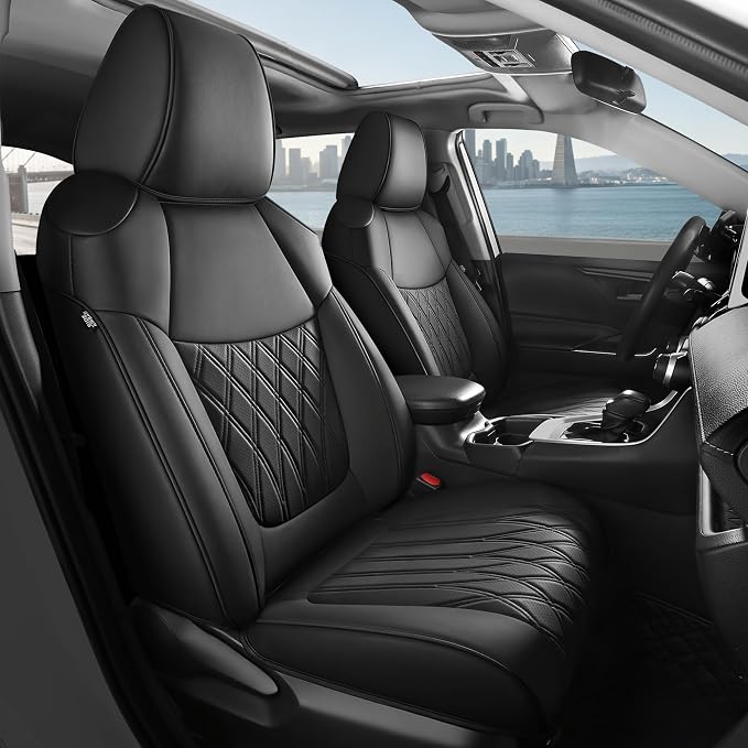 FREESOO Custom Seat Covers for Toyota RAV4 2019 2020 2021 2022 2023 2024 2025 LE XLE Limited XLE Premium Gas, RAV4 Leather Car Seat Covers Interior, RAV 4 SUV Accessories Full Set, Black