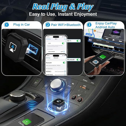 4 in 1 Wireless CarPlay Adapter - 2026 Upgraded Screen Mirroring Adapter for Apple CarPlay & Android Auto & AirPlay & MirrorLink, Screen Mirror Dongle for Car, Plug & Play, Come with Type-C Extension