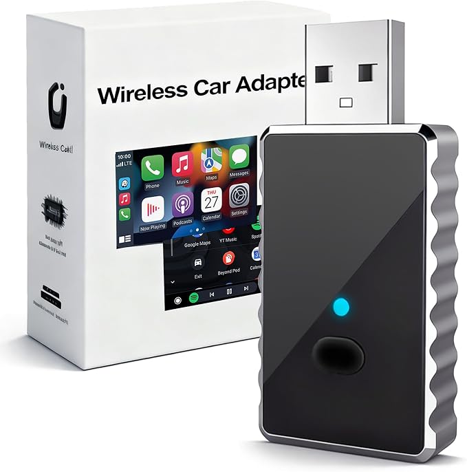 Wireless Carplay Adapter, 2 in 1 Android Auto Adapter 2025 AI Box Carplay, Plug and Play Mini CarPlay Android Auto for Cars, Convert Wired to Wireless Supports Car Original Control