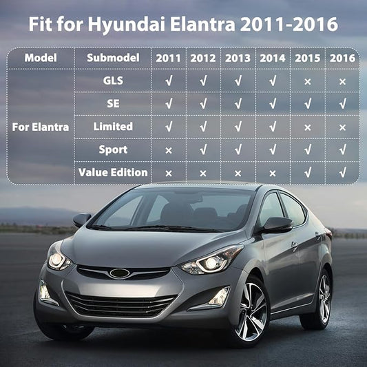 Floor Mats for Hyundai Elantra 2016 2015 2014 2013 2012 2011, All Weather TPE Floor Liners Custom Fit Elantra Heavy Duty Mats 1st & 2nd Row Accessories Odorless Anti Slip Black