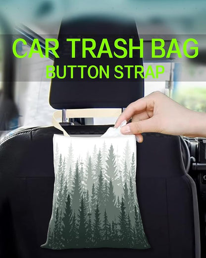 Hanging Car Trash Can Bag - Forest Mountain Design, Back Seat Organizer for Travel, Camping, Vehicle Accessories