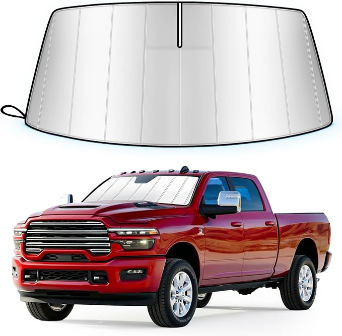 Windshield Sun Shade for Dodge Ram 2500/3500 2019-2026, Custom Fit Folding Design Front Window Sunshade Sun Visor Shield Accessories for Interior Protector, Blocks UV Rays & Heat