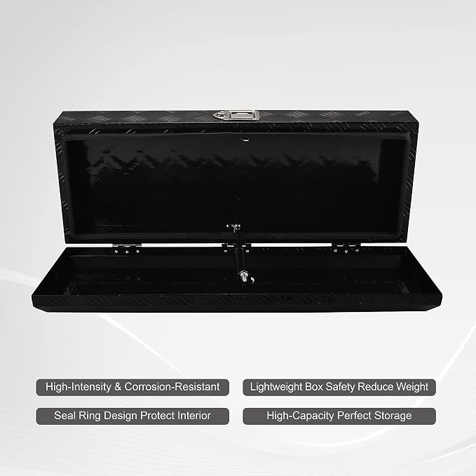 34.5 Inch Aluminum Truck Bed Tool Box Truck Car Outdoor Trailer Pickup Underbody Toolbox,RV Storage OrganizerTrailer Storage W/Lock&Keys,5 Bar Tread,Black(34.5"X13"X6.5")