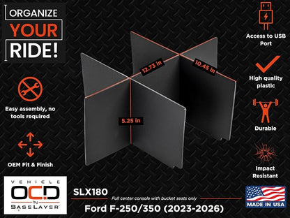 Vehicle OCD – Center Console Organizer for Ford F250/350/450 SuperDuty (2023-2026) – Made in USA - SLX180