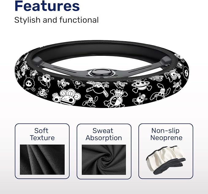 GENANY Funny Spooky Skull Steering Wheel Cover, Non Slip Polyester Car Wheel Protector for Car SUV Truck, Universal 15 Inch