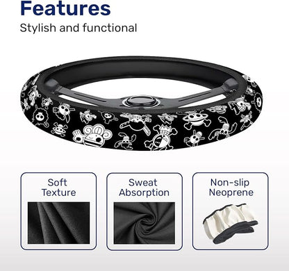 GENANY Funny Spooky Skull Steering Wheel Cover, Non Slip Polyester Car Wheel Protector for Car SUV Truck, Universal 15 Inch