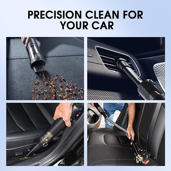 Cordless Car Vacuum Cleaner, 4-in-1 Mini Handheld Vacuum with Blower/Inflator/Deflator, 14kPa Suction, 2 Modes, Type-C Rechargeable for Car, Desk, Keyboard