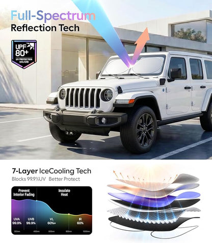 Wigoo 2026 Upgrade Universal Car Windshield Sun Shade [100% Light Block, Durable 210D Oxford] Foldable Heat Insulation Interior Sun Visor to Keep Interior Cool with Storage Bag, XS(59"x21")