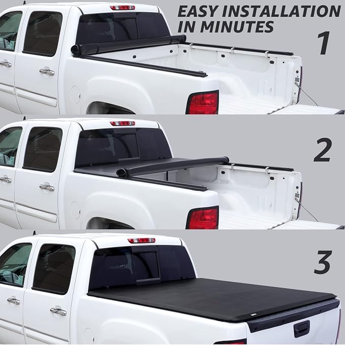 Amazon Basics Soft Roll-Up Truck Bed Tonneau Cover, 6.5 ft, Water-Resistant, Works with Bed Liners for 2014-2019 Chevy Silverado, GMC Sierra 1500, 2015-2018 Silverado Sierra 2500 3500 HD, Fleetside