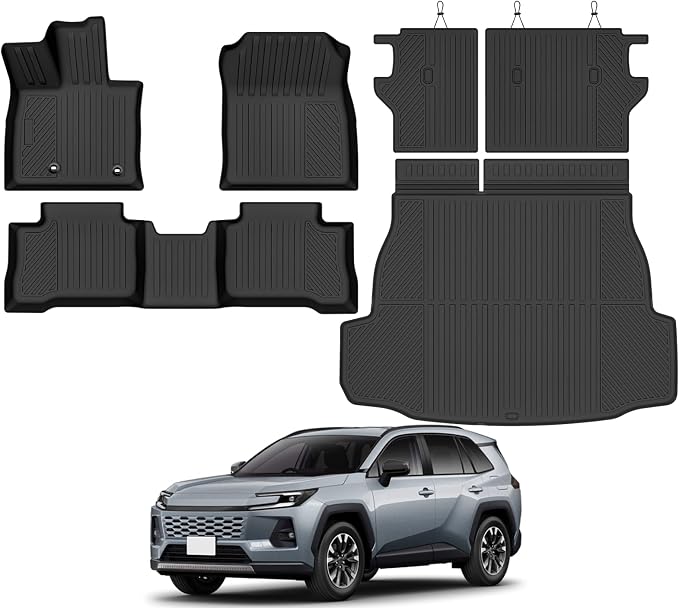 Custom Fit Floor Mats for Toyota RAV4 Hybrid 2026(Not for Phev)(Not for Cargo Area with subwoofer), All Weather TPE Floor Liners & Trunk Mat & Backrest Protectors, Full Set Interior Accessories