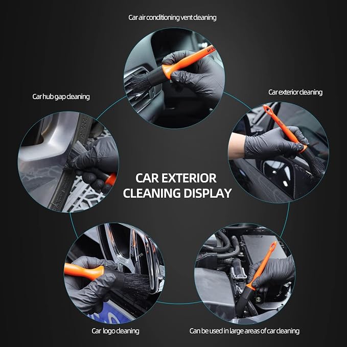 SPTA Car Detailing Brush Kit - 6 Pack, Auto Boar Hair Detail Brush Set Automotive Interior Exterior No Scratch Microfiber Detailing Brushes for Cleaning Air Vents, Engine Bays, Dashboard and Wheels