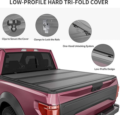 OEDRO Low-Profile Hard Tri-Fold Tonneau Cover Compatible with Chevy Silverado/GMC Sierra 2500HD 3500HD 2020-2026 6.9ft Bed w/o Multi-Flex Tailgate, One-Handed Quick Release, Drainage Design