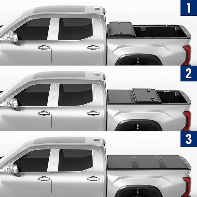 FRP Hard Folding Truck Bed Tonneau Cover Compatible with 2007-2021 Toyota Tundra 5' 6" Bed (66.7"), Tri Fold Style