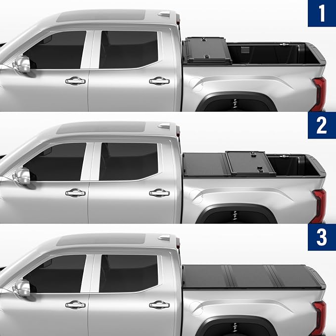FRP Hard Folding Truck Bed Tonneau Cover Compatible with 2007-2021 Toyota Tundra 6' 7" Bed (78.7"), Tri Fold Style