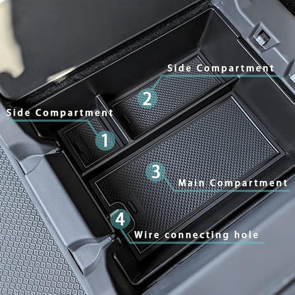 BestEvMod for Rivian R1T & R1S Accessories Center Console Organizer Tray Armrest Storage Box ABS Material with PVC Trim Compatible with Rivian R1T/R1S 2022-2025 2026 Accessories(W/O Coin.Black)