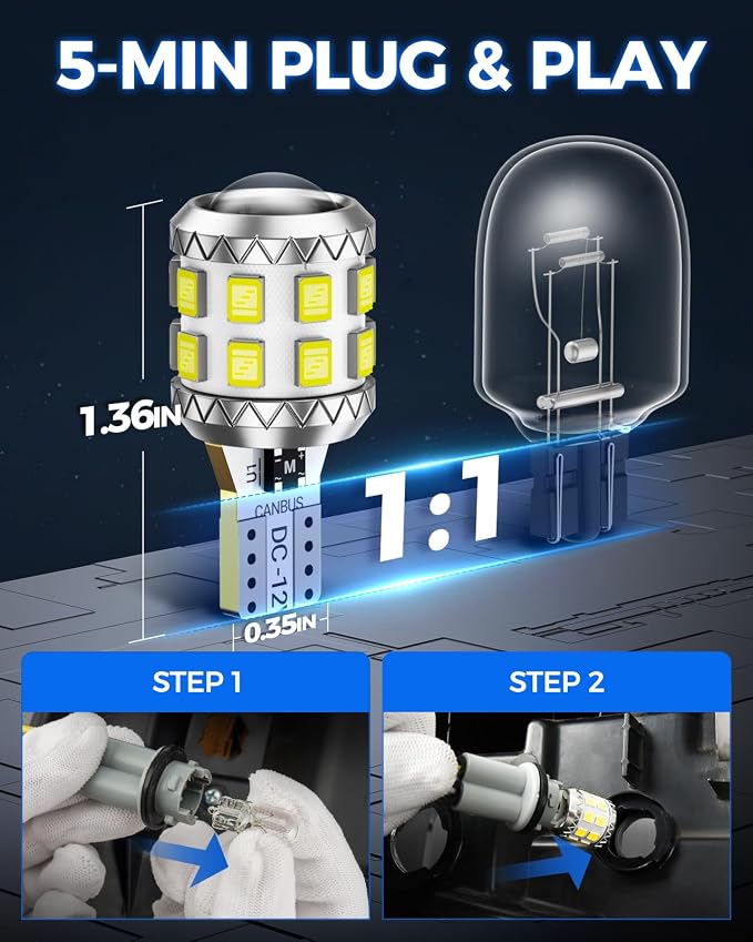 Marsauto Upgraded 912 921 LED Bulb Reverse Light, T15 LED Bulb Backup Light for W16W 906 904 902 921 Reverse Light Bulb with Projector 500% Brighter 6000K White RV Exterior Lighting Pack of 2