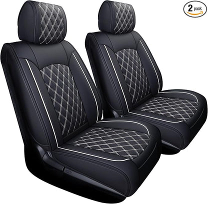 YIERTAI Seat Covers for Toyota Tundra Truck Custom Fit 2008-2023 2024 2025 2026 Crewmax Double Cab Crew Cab Waterproof Leather Airbag Compatible(2 PCS Front only/Black-White)