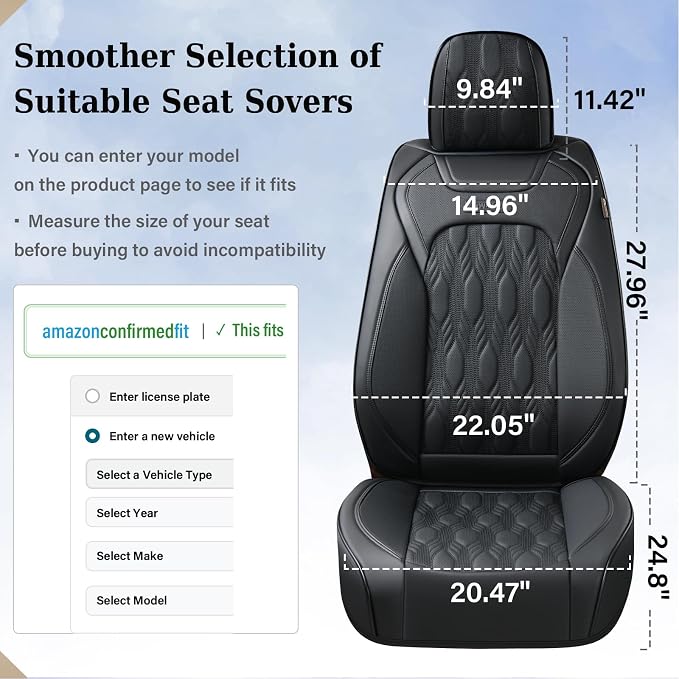 Coverado Car Seat Cover, Black Seat Cover for Cars, Luxury Leather Seat Covers Full Set with Embossed Pattern, Waterproof Car Seat Protector Car Seat Cushions Universal Fit Most Vehicle
