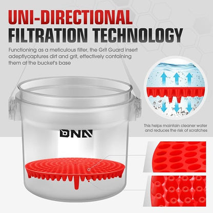 DNA Motoring 5 Gallon Washing System Includes 15.5L Bucket, Filtration System Insert, Five Castor, Bucket Dolly, and Lid for Car Wash and Detailing, Transparent, TOOLS-00603