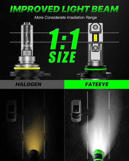 9005 Bulbs - Super Brightness 60000LM 6500K Bulb with Turbo Cooling Fan, 1:1 Size, Non-Polarity, Plug and Play, Pack of 2