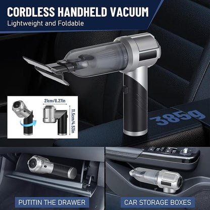 HONEYEYEAR Handheld Vacuum Cleaner, 16000Pa Car Vacuum Cleaner Cordless, 4-in-1 Powerful Car Hoover, 80000 RPM Brushless Motor, 30 Min Runtime, 3 Speed, USB-C Charging, for Home Pet Hair Cleaning