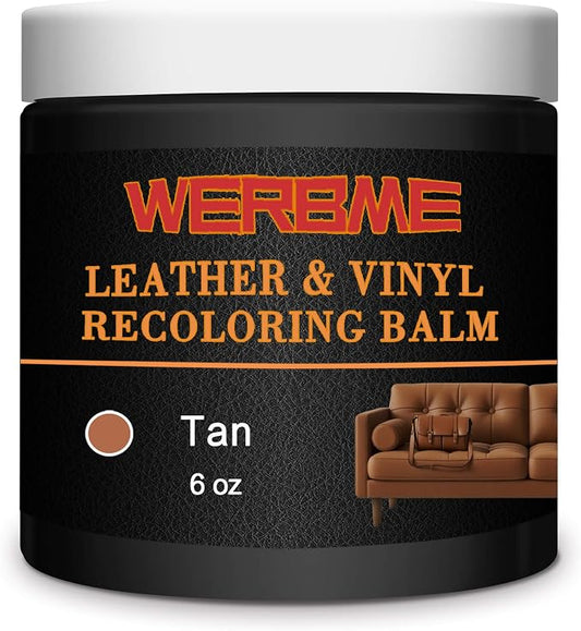 Leather Recoloring Balm - Leather & Vinyl Repair Balm for Furniture, Couches,Car Seats, Auto Interior & Accessories, Restores Faded, Worn, Scratched and Cracked Leather Surfaces (Tan)
