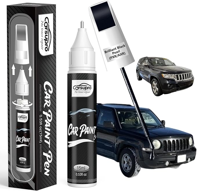Brilliant Black Pearl(PXR/AXR) for Jeep Touch Up Paint Pen, 2 in 1 Car Scratch Remover with Pen Tip and Brush, Precise Color Match for Car Paint Scratch Repair, Quickly and Easily Fix Chips and Nicks