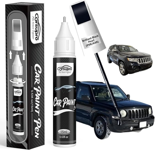 Brilliant Black Pearl(PXR/AXR) for Jeep Touch Up Paint Pen, 2 in 1 Car Scratch Remover with Pen Tip and Brush, Precise Color Match for Car Paint Scratch Repair, Quickly and Easily Fix Chips and Nicks